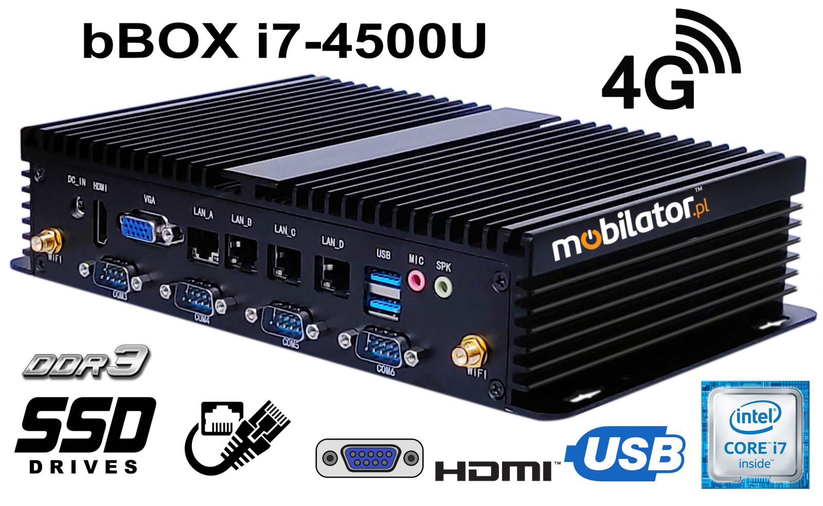 bBox 4xLan BestView Komputer przemysłowy  dla zastosowań magazynowych z modułem Bluetooth WiFi 3G 4G 6x COM